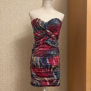 Nicole Miller Strapless Dress in Red, Blue, and Black